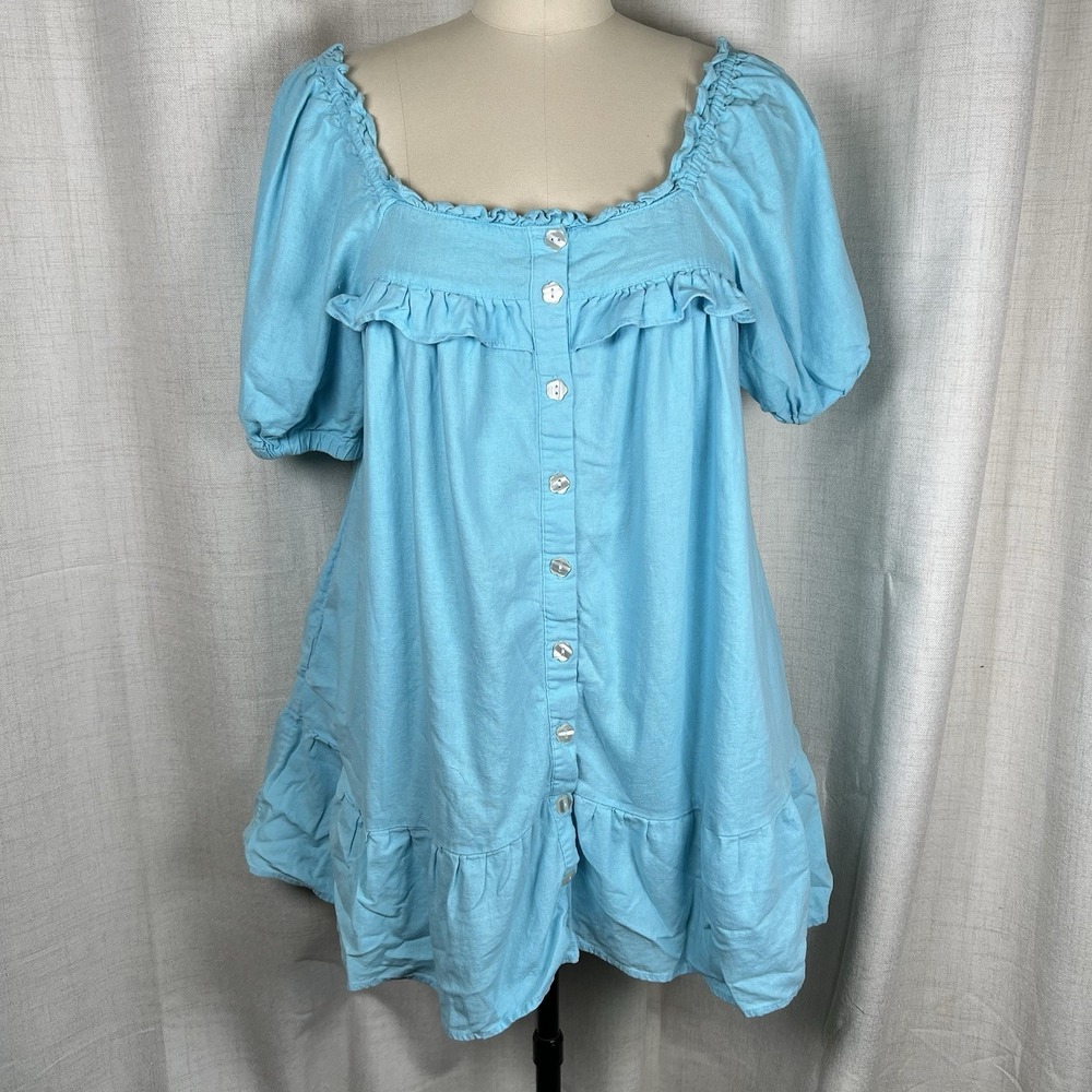 Stoney‎ Clover Lane x Target Blue Ruffle Babydoll Mini Dress Linen Size Small